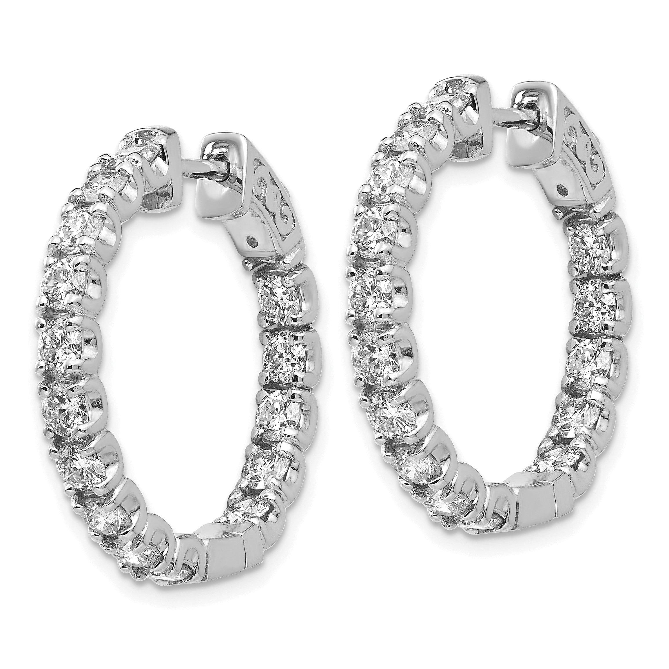 14K Weißgold Diamant-Creolen mit Sicherheitsverschluss