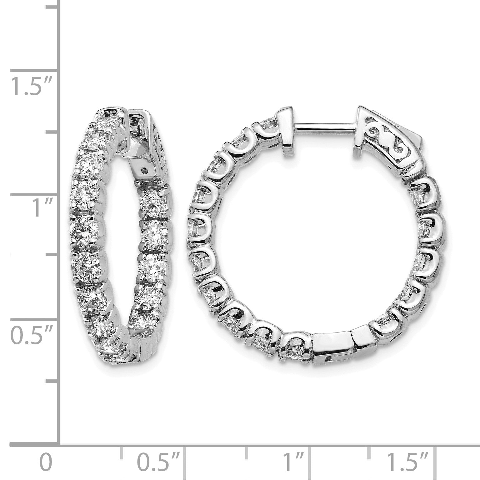 14K Weißgold 2,75 ct. Laborgezüchtete Diamant-Creolen VS/SI+ G+ Rund In-and-Out mit Sicherheitsverschluss