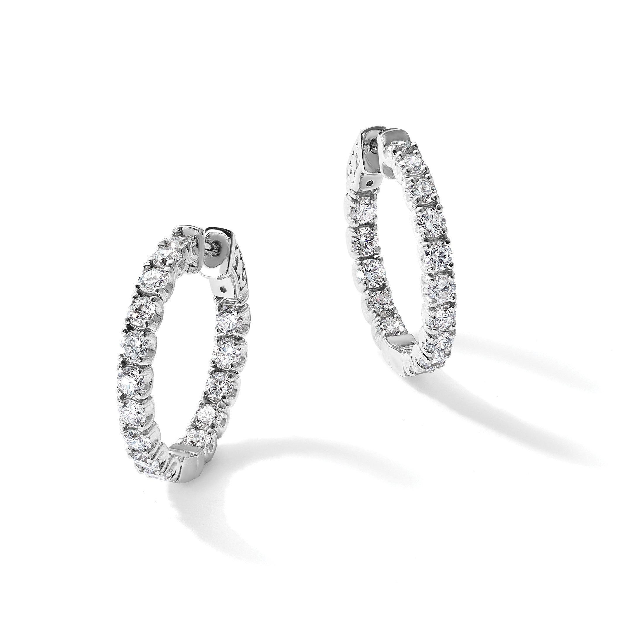 14K Weißgold Diamant-Creolen mit Sicherheitsverschluss