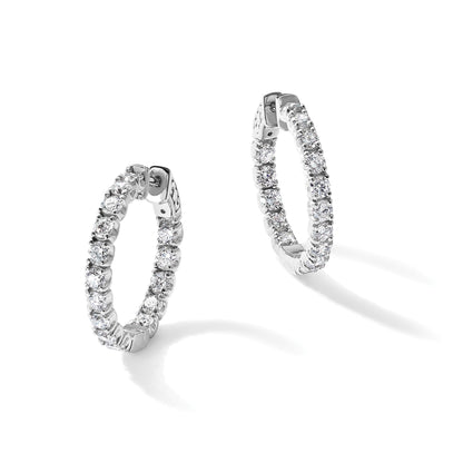 14K Weißgold Diamant-Creolen mit Sicherheitsverschluss
