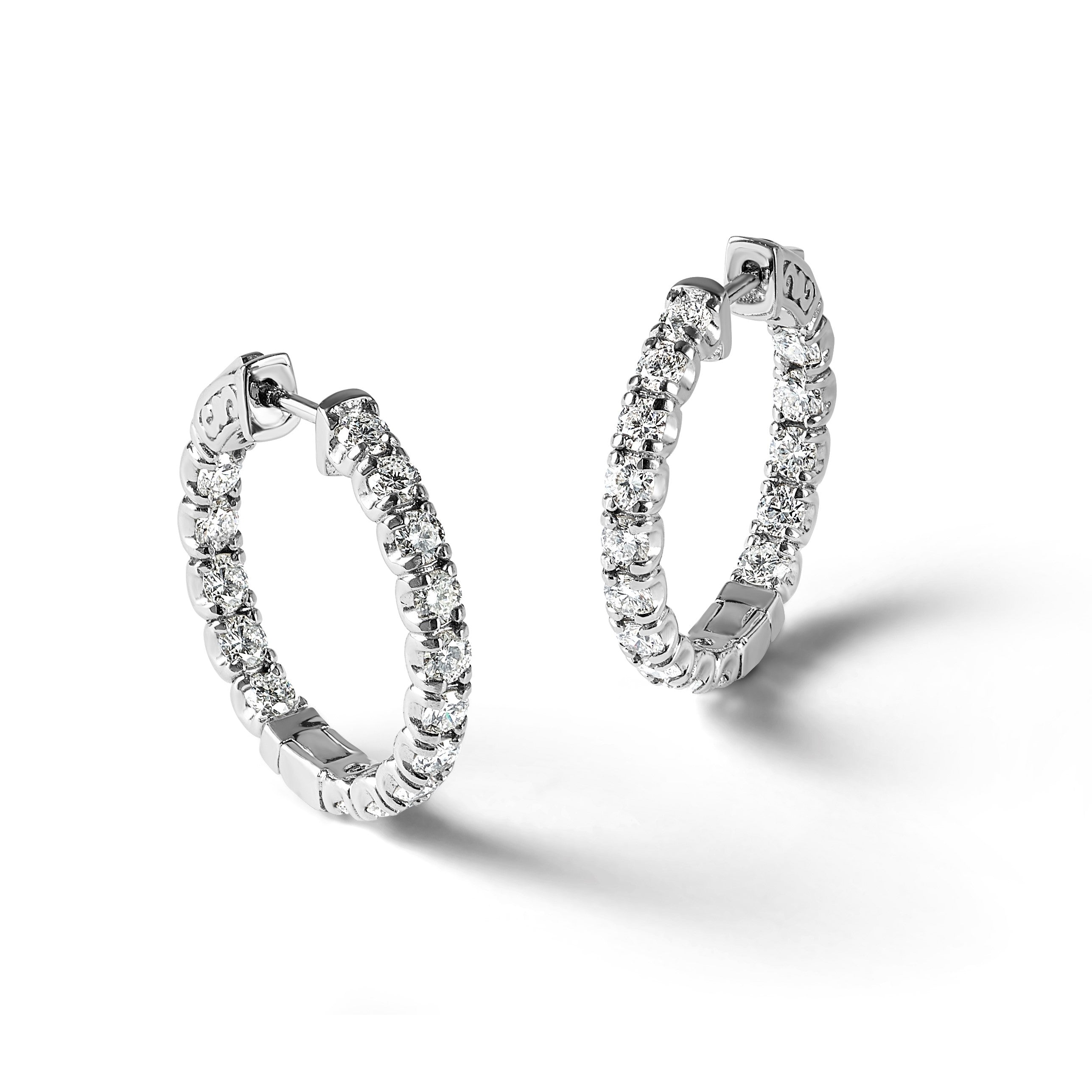 14K Weißgold 2,75 ct. Laborgezüchtete Diamant-Creolen VS/SI+ G+ Rund In-and-Out mit Sicherheitsverschluss