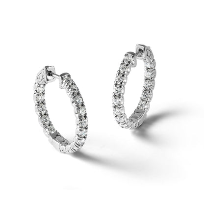 14K Weißgold 2,75 ct. Laborgezüchtete Diamant-Creolen VS/SI+ G+ Rund In-and-Out mit Sicherheitsverschluss