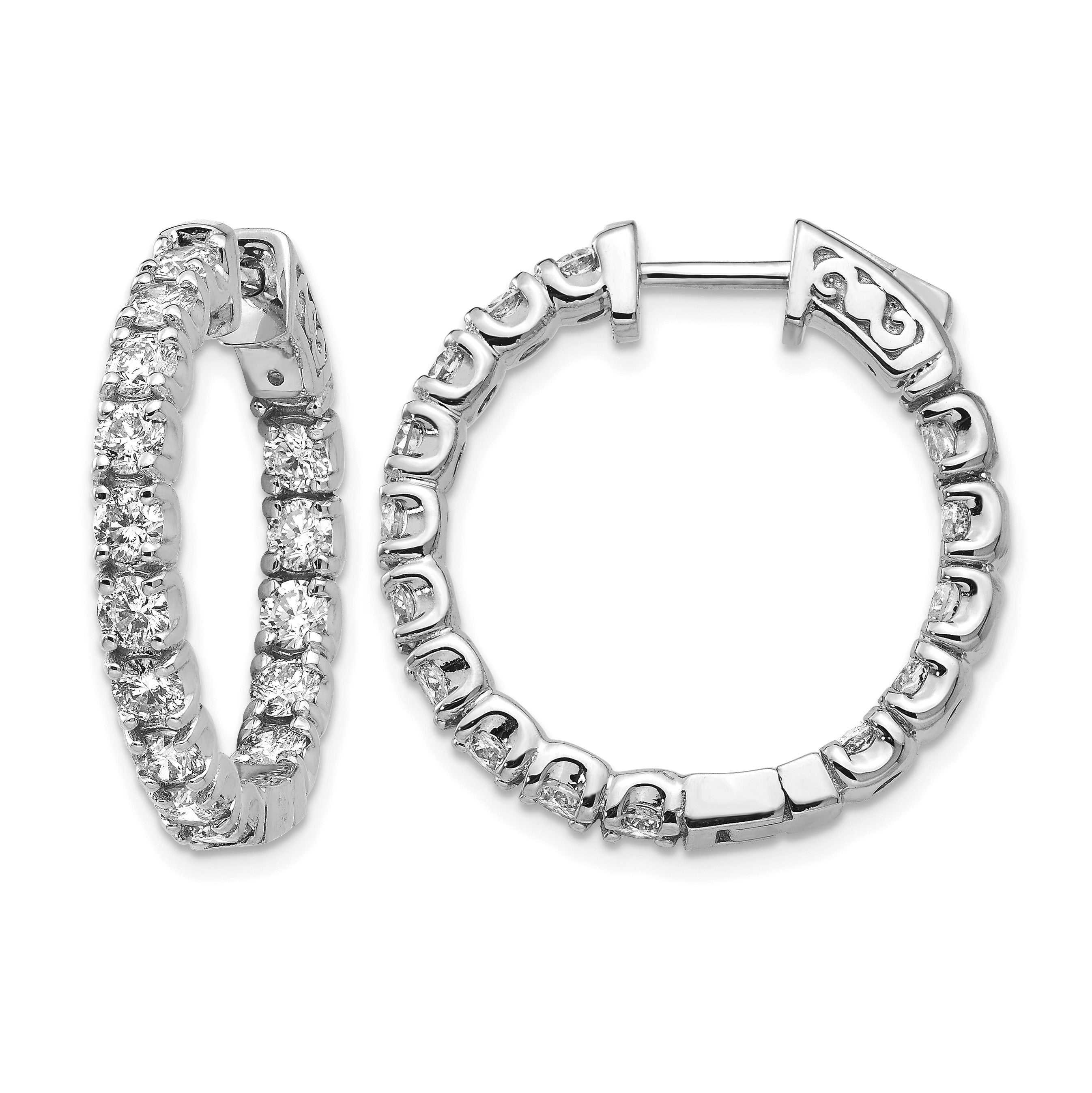 14K Weißgold Diamant-Creolen mit Sicherheitsverschluss
