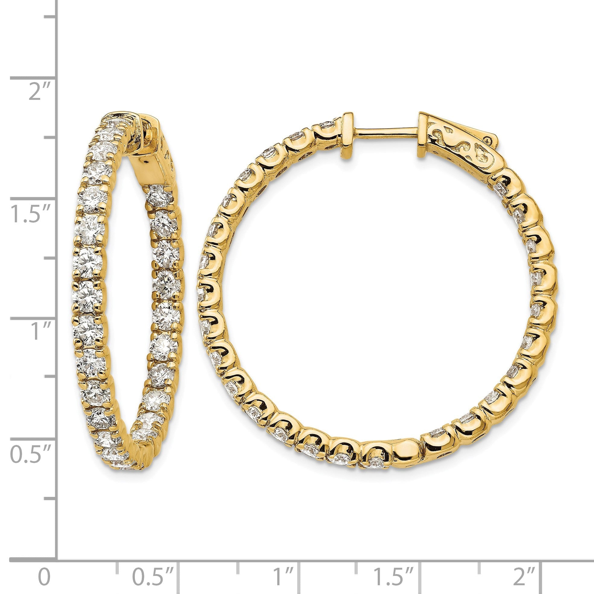 14K Gelbgold Creolen mit 4,875 ct. Labordiamanten VS/SI+ G+, Rundschliff, In-and-Out-Design, mit Sicherheitsverschluss
