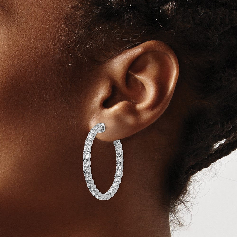 14K Weißgold Diamant Runde Creolen mit Sicherheitsverschluss