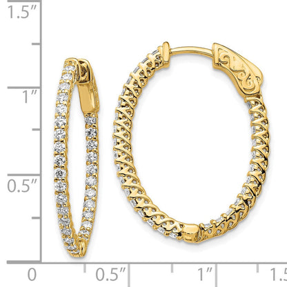 14K Gelbgold Diamant-Creolen, oval, mit Sicherheitsverschluss
