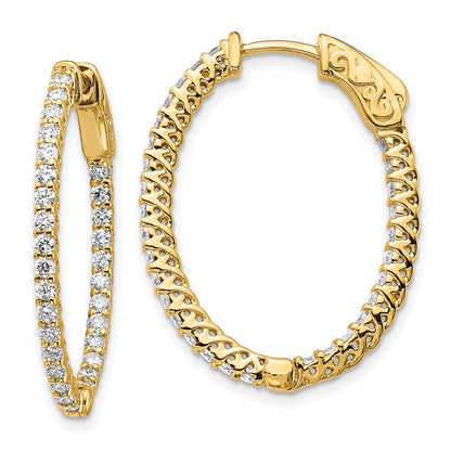 14K Gelbgold Diamant-Creolen, oval, mit Sicherheitsverschluss