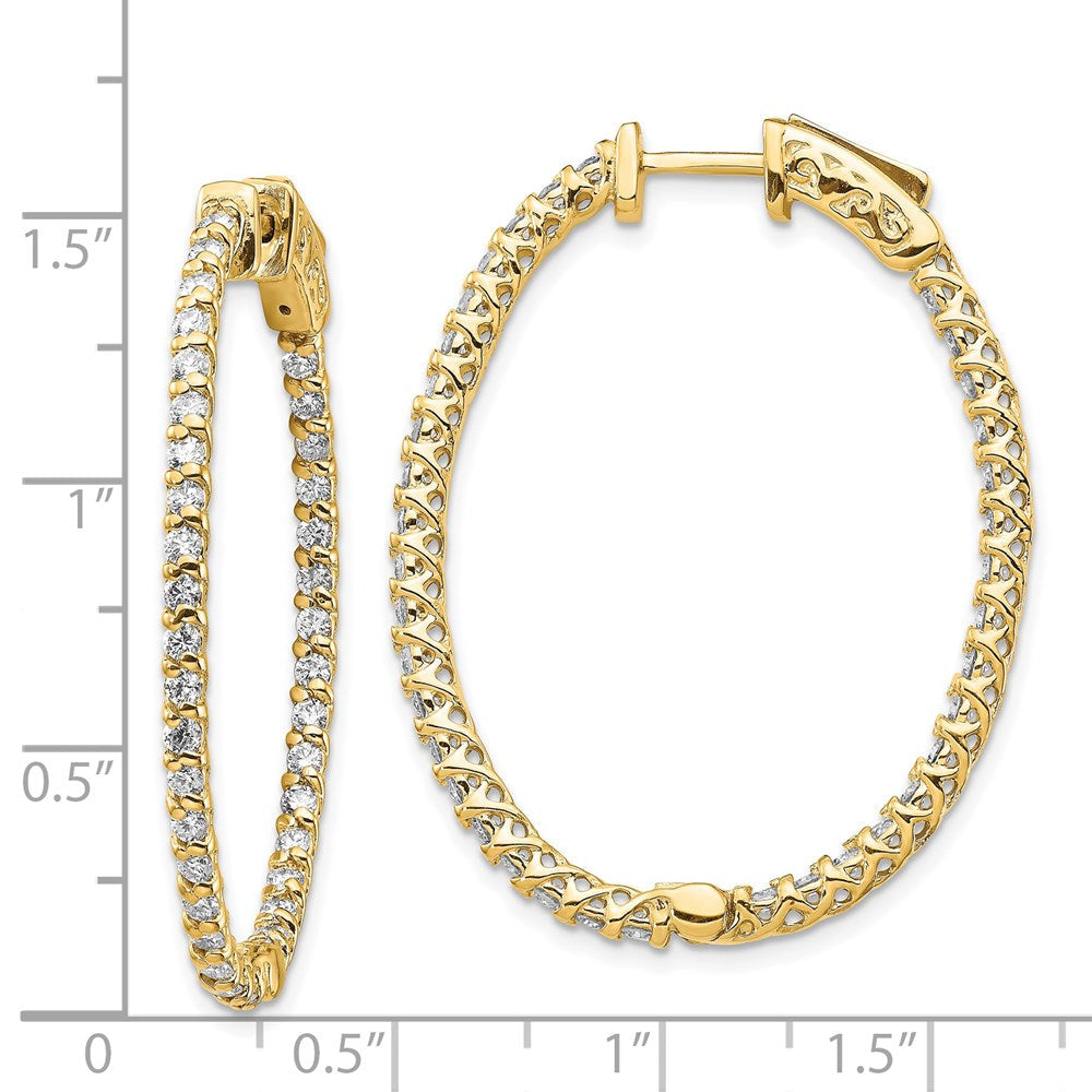 14K Gelbgold Diamant-Creolen, oval, mit Sicherheitsverschluss