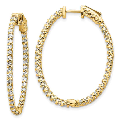 14K Gelbgold Diamant-Creolen, oval, mit Sicherheitsverschluss