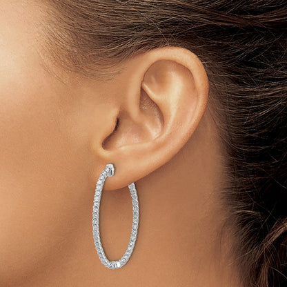 14K Weißgold Diamant Ovale Creolen mit Sicherheitsverschluss