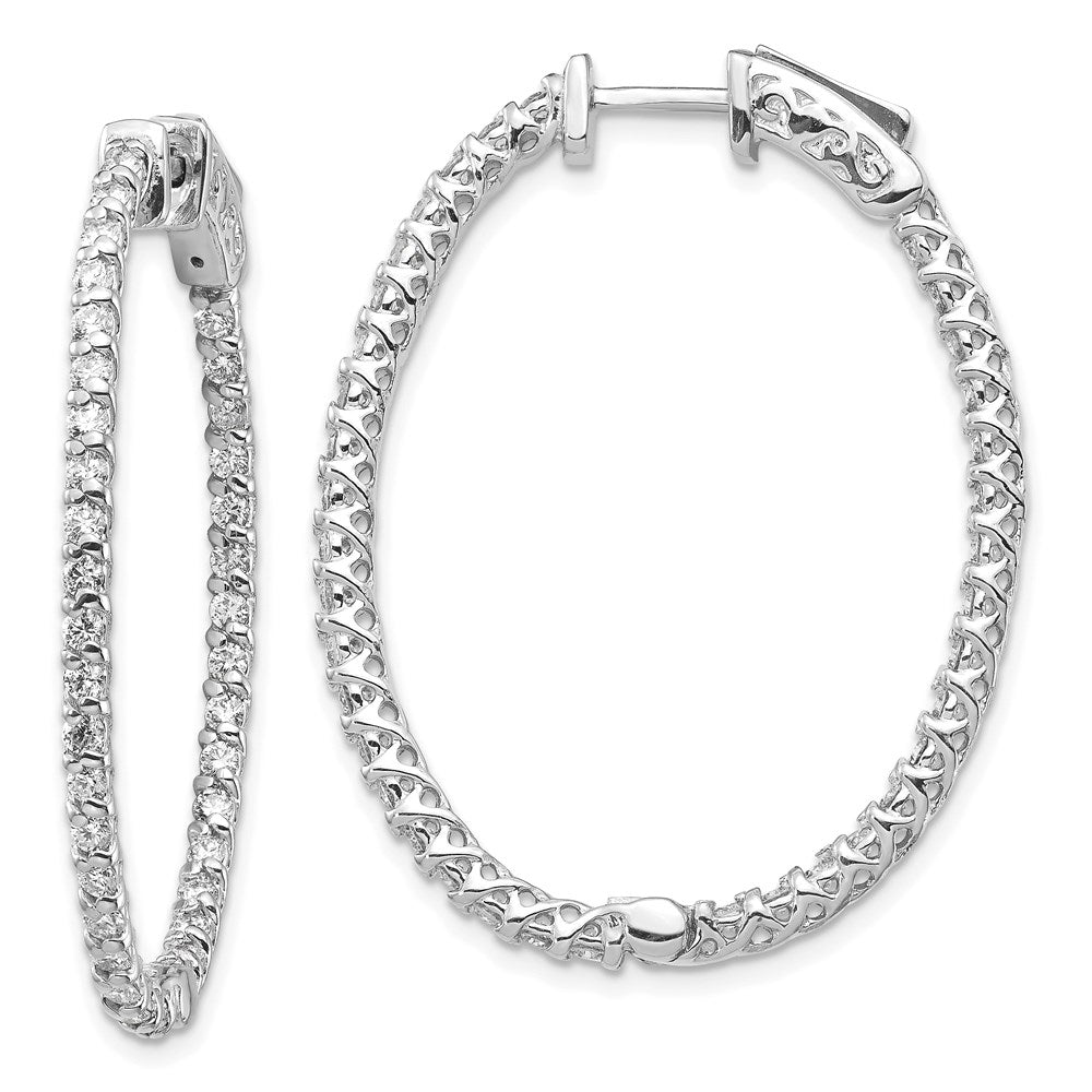 14K Weißgold Diamant Ovale Creolen mit Sicherheitsverschluss