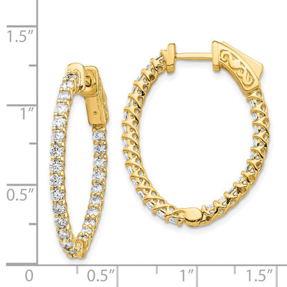 14K Gelbgold Diamant-Creolen, oval, mit Sicherheitsverschluss
