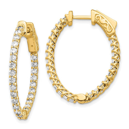 14K Gelbgold Diamant-Creolen, oval, mit Sicherheitsverschluss