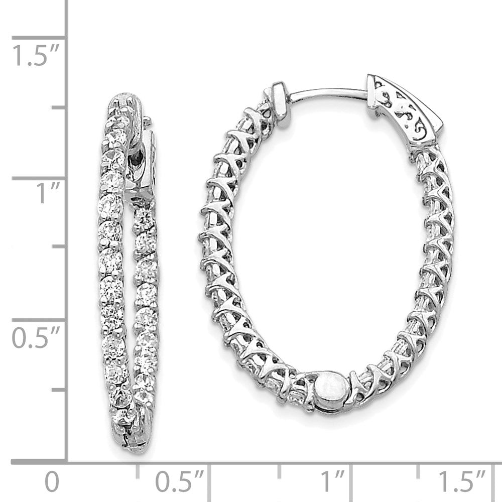 14K Weißgold Diamant-Creolen, oval, mit Sicherheitsverschluss