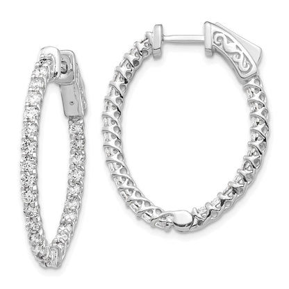 14K Weißgold Diamant-Creolen, oval, mit Sicherheitsverschluss