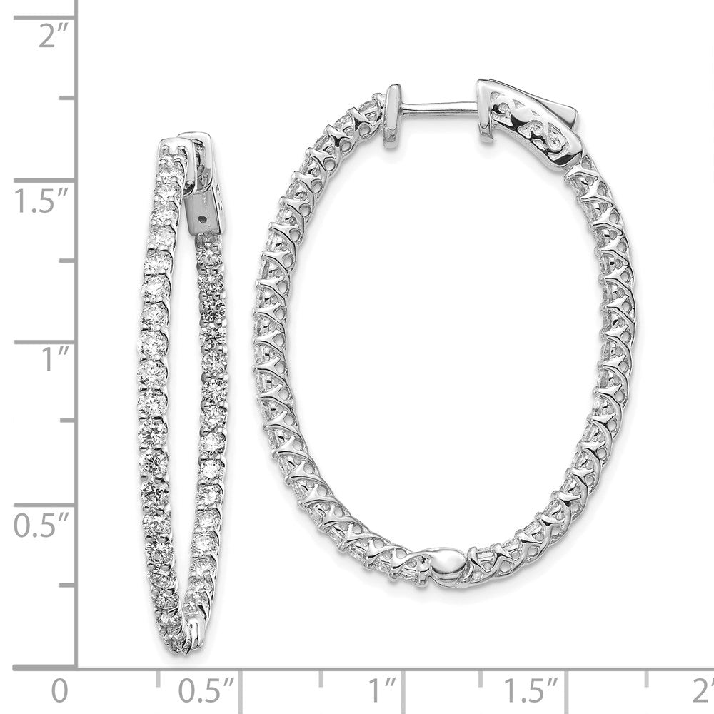 14K Weißgold Diamant Oval-Creolen mit Sicherheitsverschluss