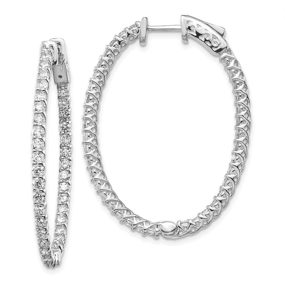 14K Weißgold Diamant Oval-Creolen mit Sicherheitsverschluss