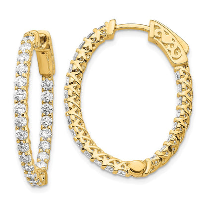 14K Gelbgold Ovale Diamant-Creolen mit Sicherheitsverschluss