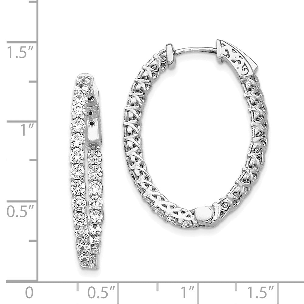 14K Weißgold Diamant-Ovalcreolen mit Sicherheitsverschluss