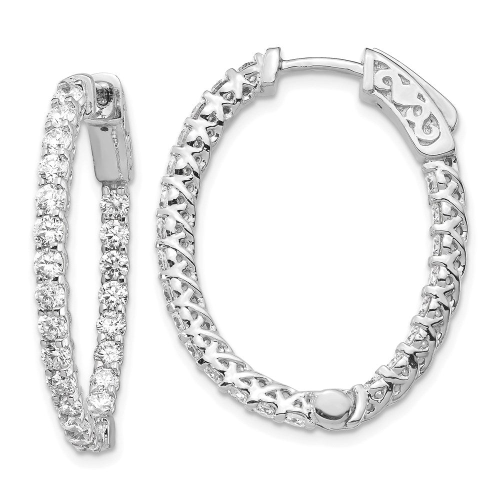 14K Weißgold Diamant-Ovalcreolen mit Sicherheitsverschluss