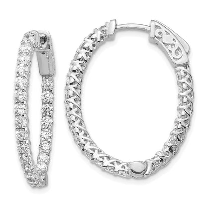 14K Weißgold Diamant-Ovalcreolen mit Sicherheitsverschluss