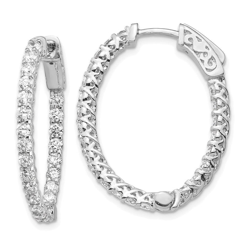 14K Weißgold Diamant-Ovalcreolen mit Sicherheitsverschluss