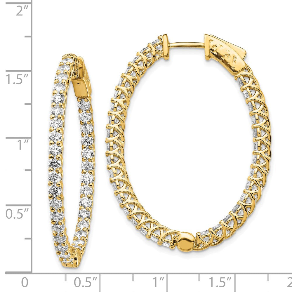 14K Gelbgold Diamant-Creolen, oval, mit Sicherheitsverschluss