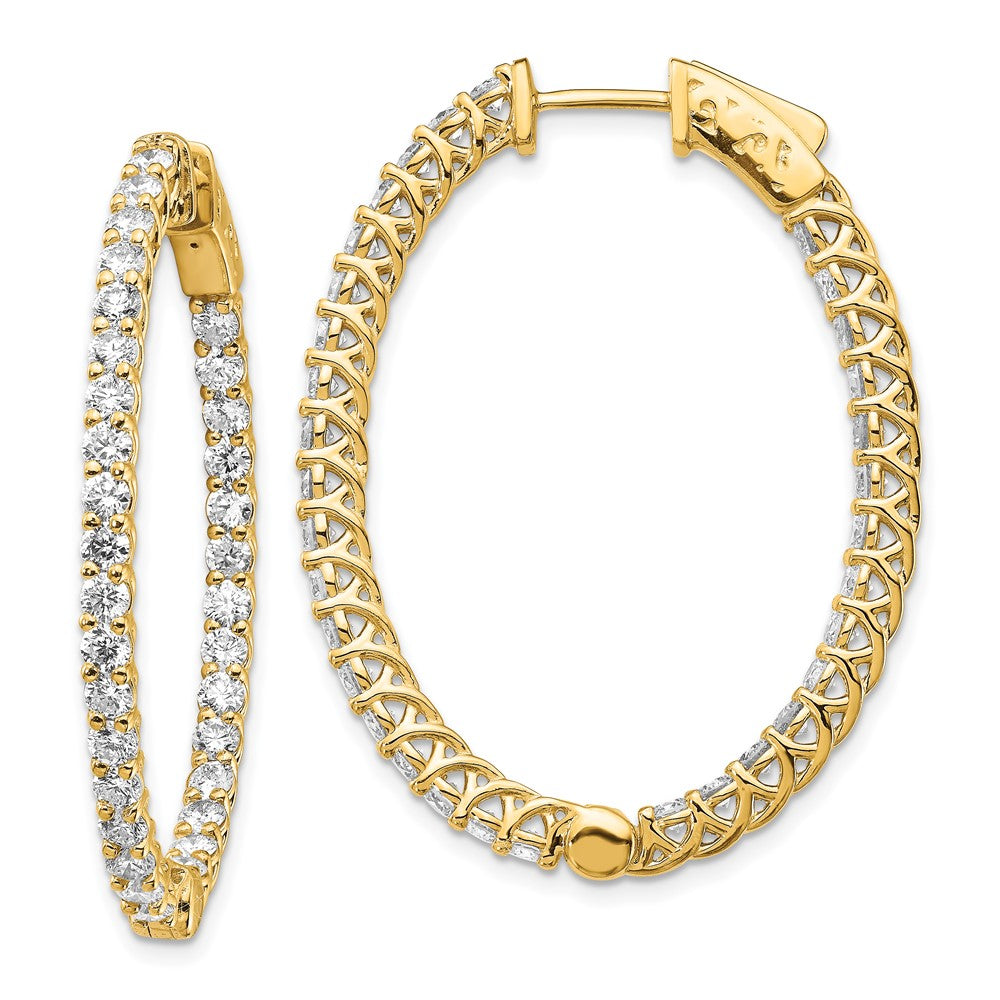 14K Gelbgold Diamant-Creolen, oval, mit Sicherheitsverschluss