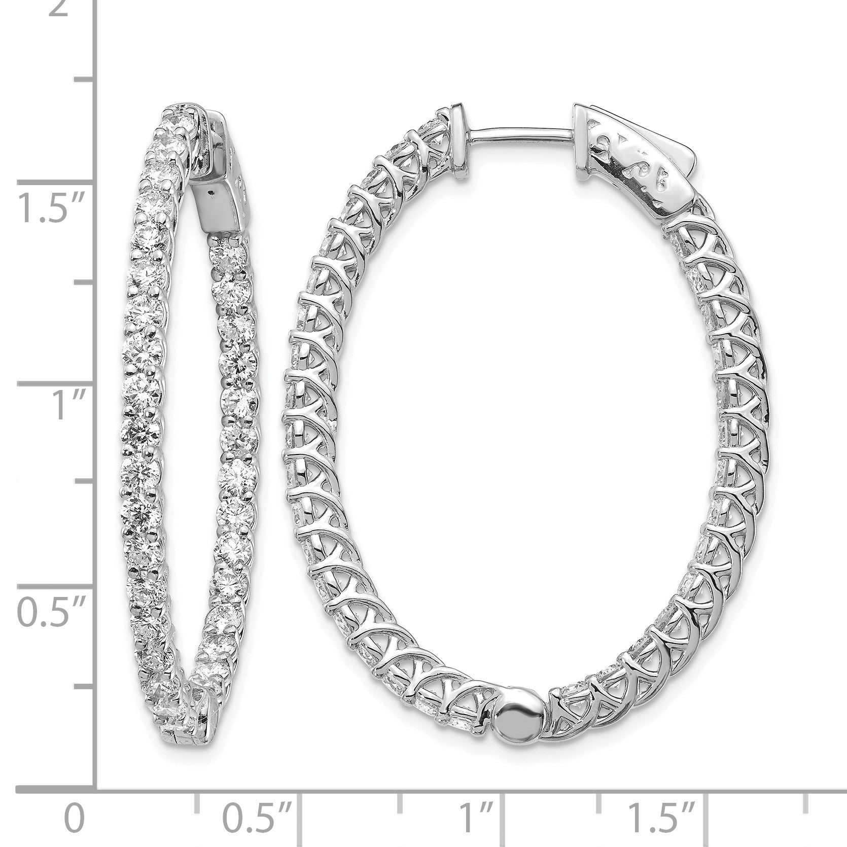 14k Weißgold 3 0,33 ct. Lab Grown Diamant VS/SI+ G+ Oval In and Out Safety Clasp Hoop Earrings