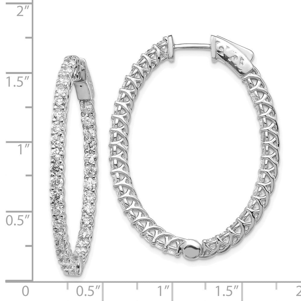 14K Weißgold Diamant-Creolen, oval, mit Sicherheitsverschluss