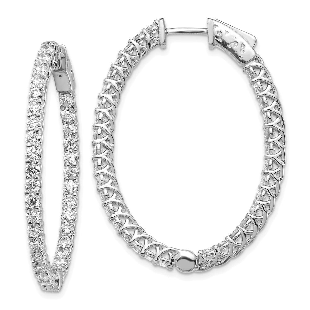 14K Weißgold Diamant-Creolen, oval, mit Sicherheitsverschluss
