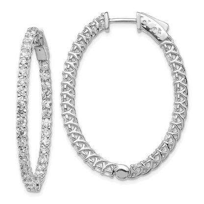 14K Weißgold Diamant-Creolen, oval, mit Sicherheitsverschluss