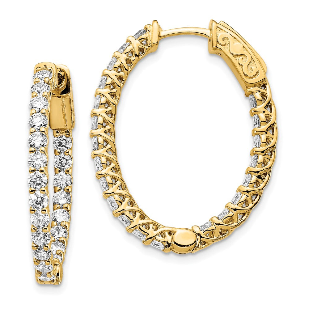 14K Gelbgold Ovale Diamant-Creolen mit Sicherheitsverschluss