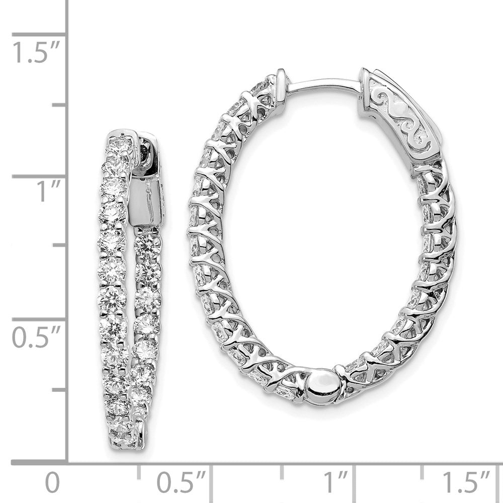 14K Weißgold Diamant Oval-Creolen mit Sicherheitsverschluss