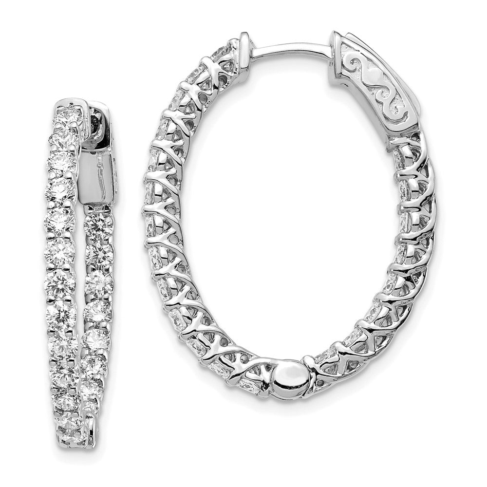 14K Weißgold Diamant Oval-Creolen mit Sicherheitsverschluss