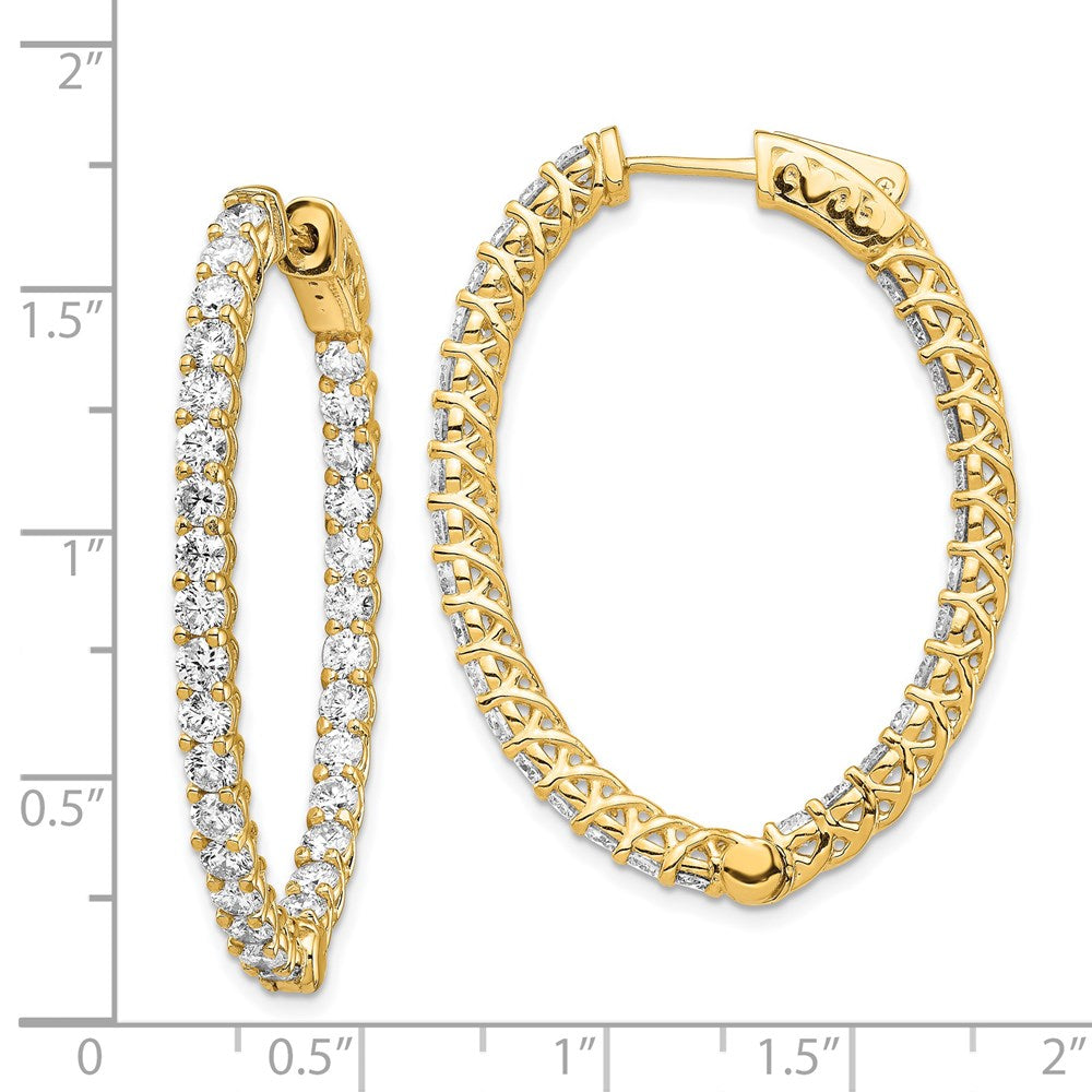14K Gelbgold Diamant-Ovale Creolen mit Sicherheitsverschluss