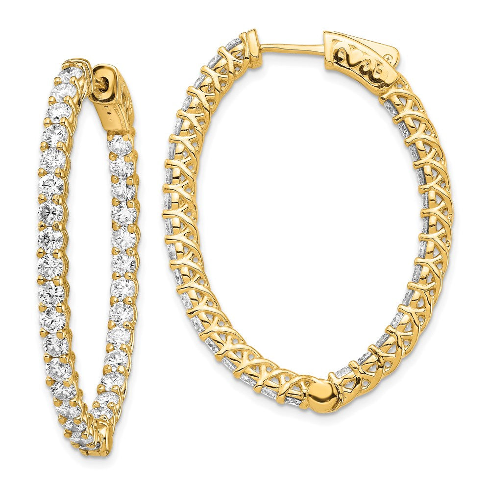 14K Gelbgold Diamant-Ovale Creolen mit Sicherheitsverschluss