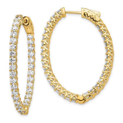 14K Gelbgold Diamant-Ovale Creolen mit Sicherheitsverschluss