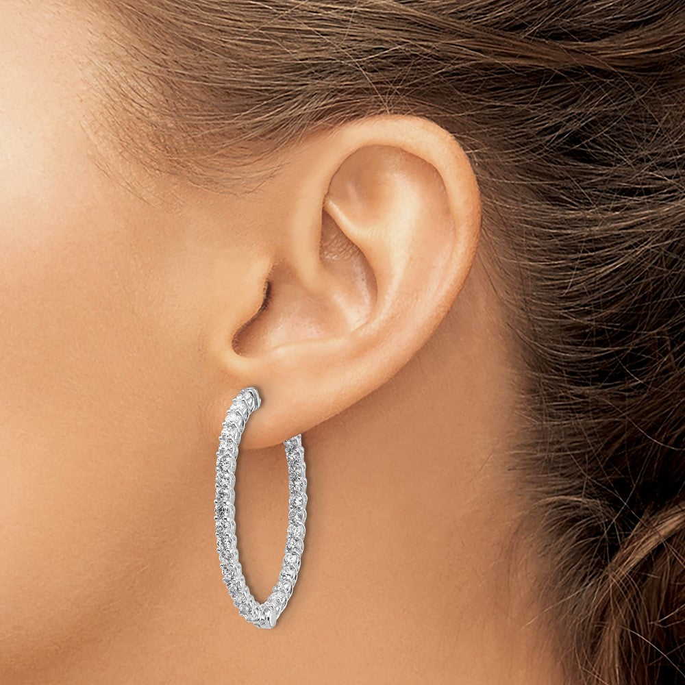 14K Weißgold Diamant-Creolen, oval, mit Sicherheitsverschluss