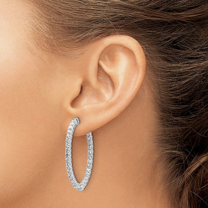 14K Weißgold Diamant-Creolen, oval, mit Sicherheitsverschluss