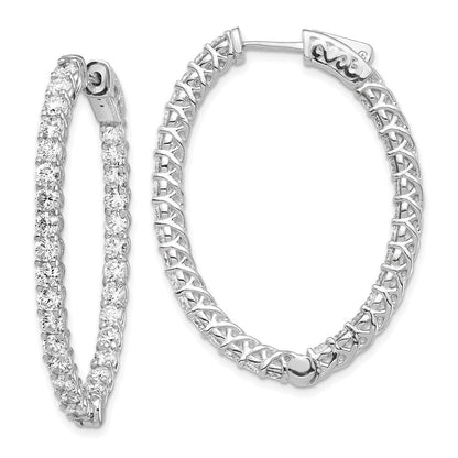 14K Weißgold Diamant-Creolen, oval, mit Sicherheitsverschluss
