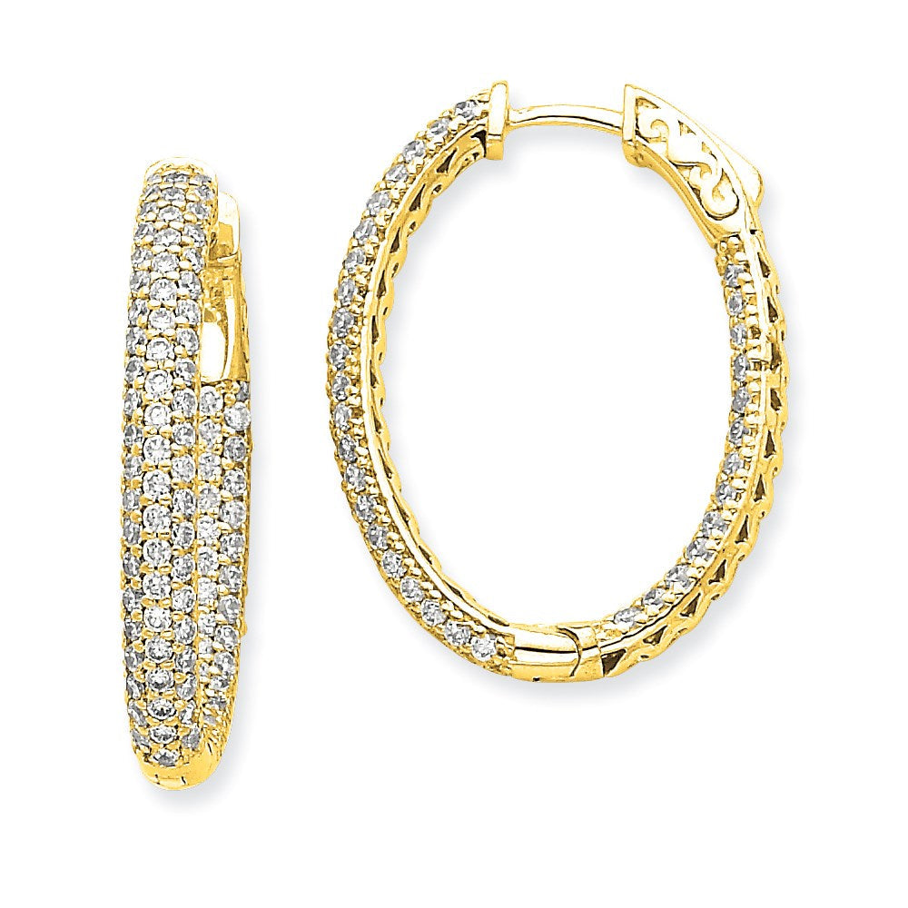 14K Gelbgold Diamant-Creolen, oval, mit Sicherheitsverschluss