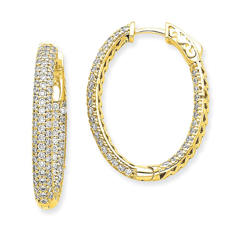 14K Gelbgold Diamant-Creolen, oval, mit Sicherheitsverschluss
