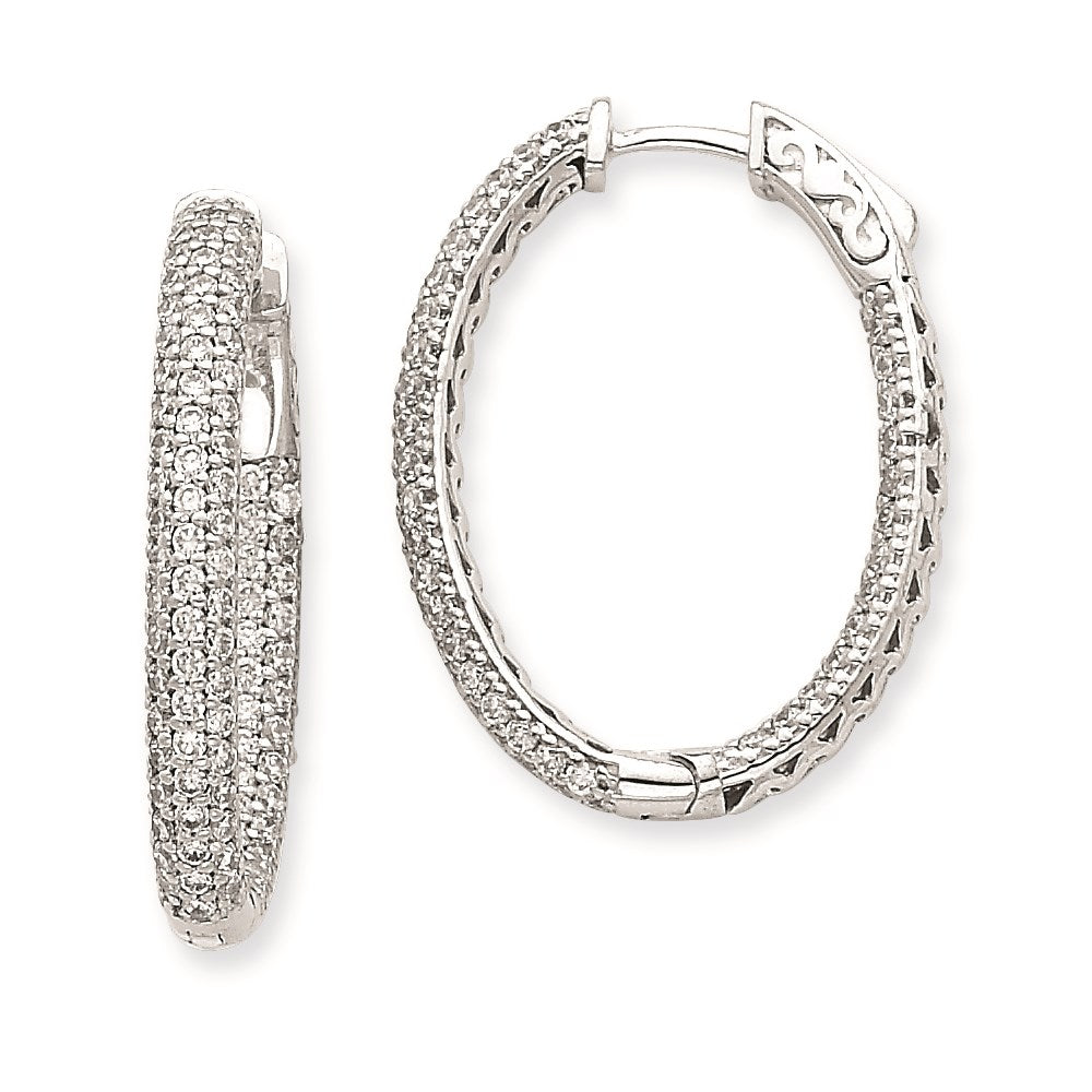 14K Weißgold Diamant-Creolen, oval, mit Sicherheitsverschluss