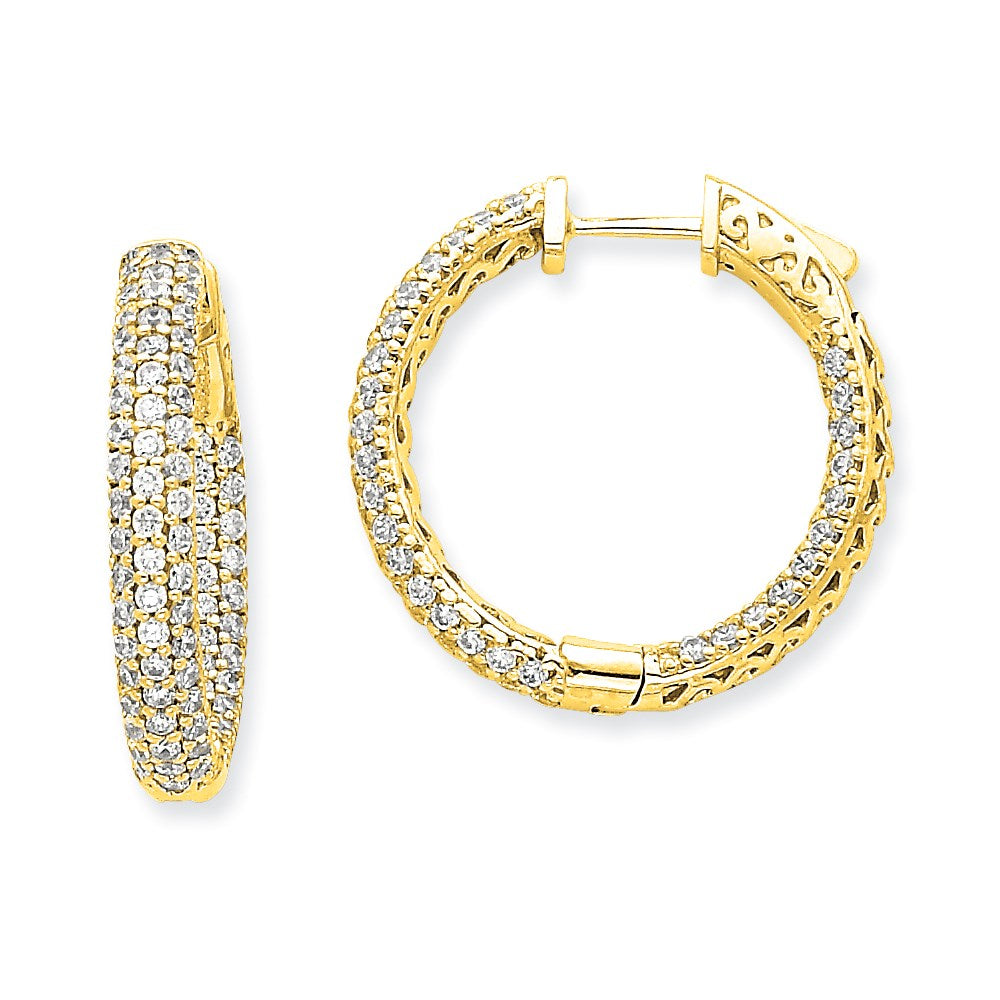 14K Gelbgold Diamant Runde Creolen mit Sicherheitsverschluss