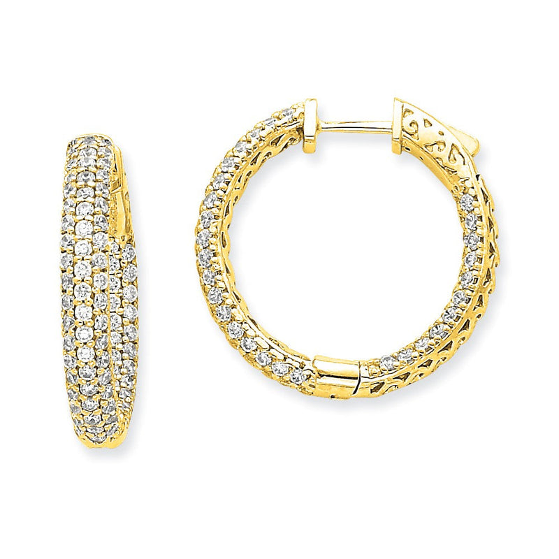 14K Gelbgold Diamant Runde Creolen mit Sicherheitsverschluss