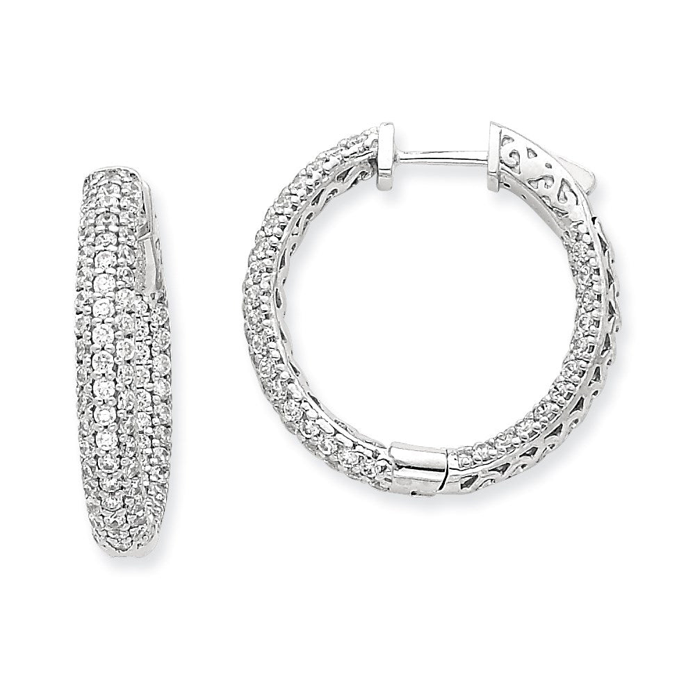 14K Weißgold Diamant-Creolen mit Sicherheitsverschluss