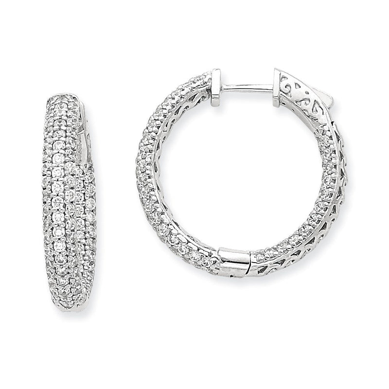 14K Weißgold Diamant-Creolen mit Sicherheitsverschluss