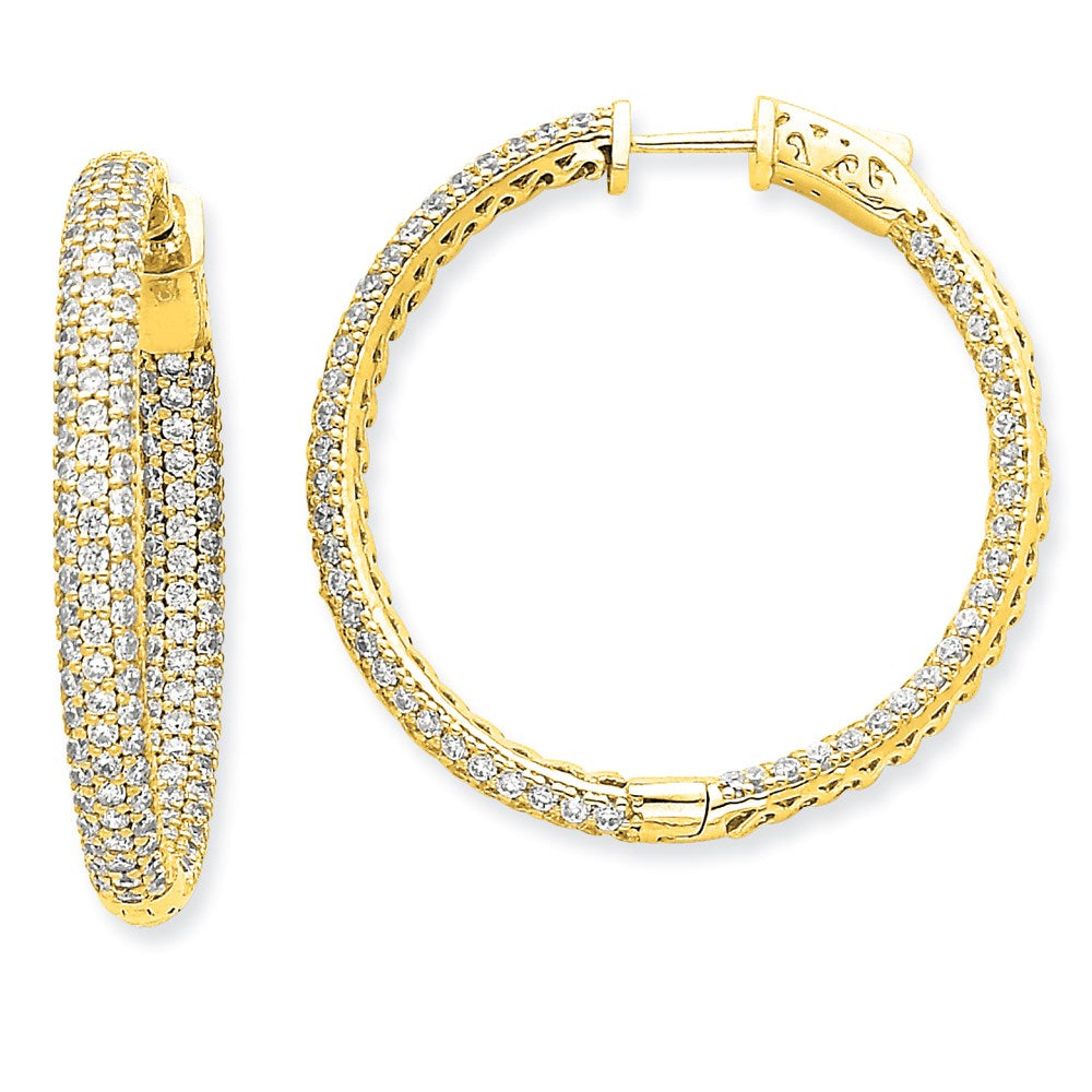 14K Gelbgold Diamant Rund Creolen mit Sicherheitsverschluss