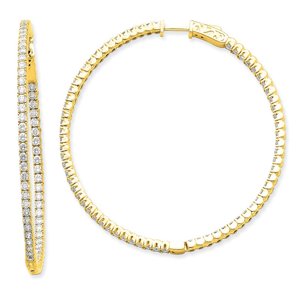14K Gelbgold Diamant Runde Creolen mit Sicherheitsverschluss
